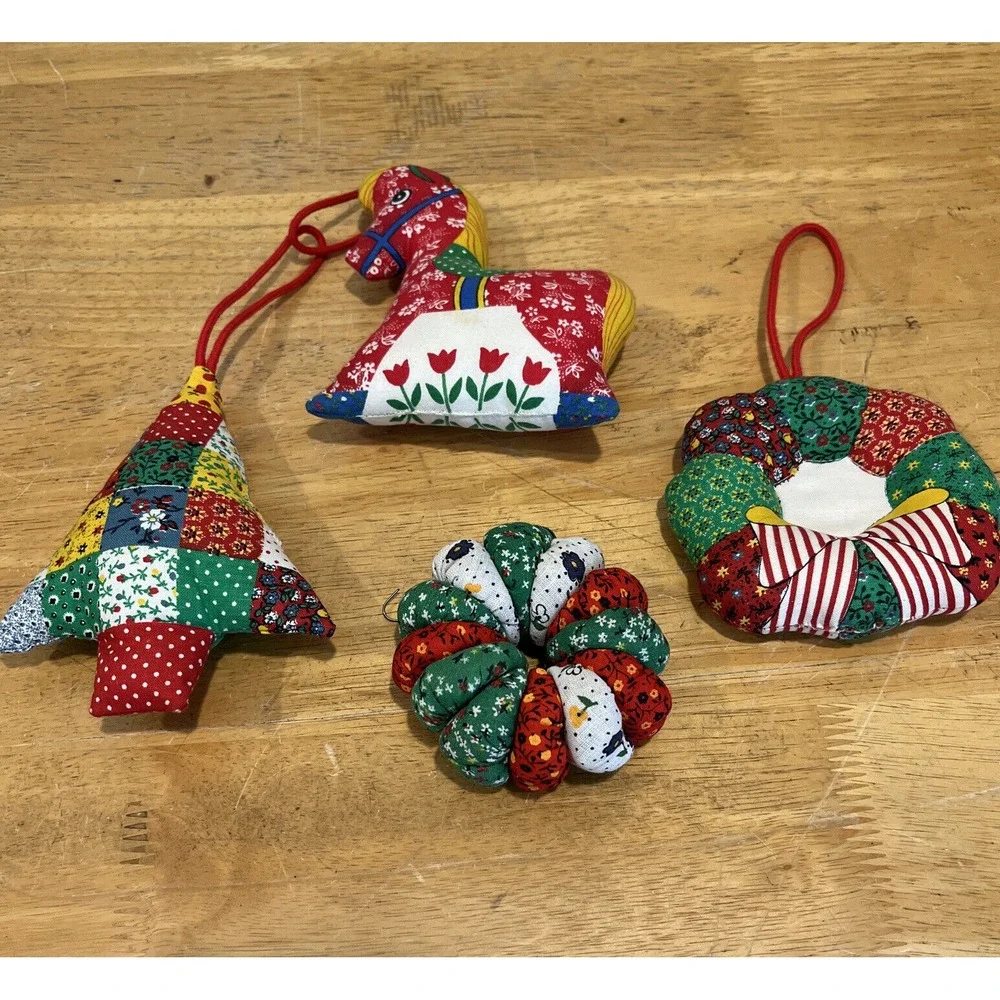 4 Vintage 1976 Springs Mills‎ Inc Ornament Patchwork Fabric Ornaments Christmas